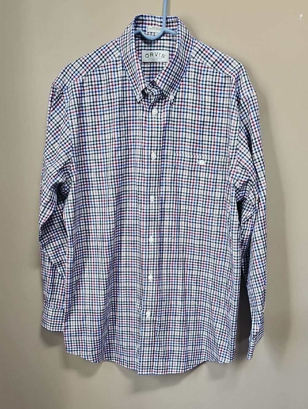 Orvis Men's Blue, White & Red Check Button-Down Shirt